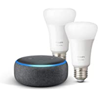 Echo Dot (3.ª generación)- tela de color antracita + Philips Hue White Pack de 2 bombillas LED inteligentes- compatible…
